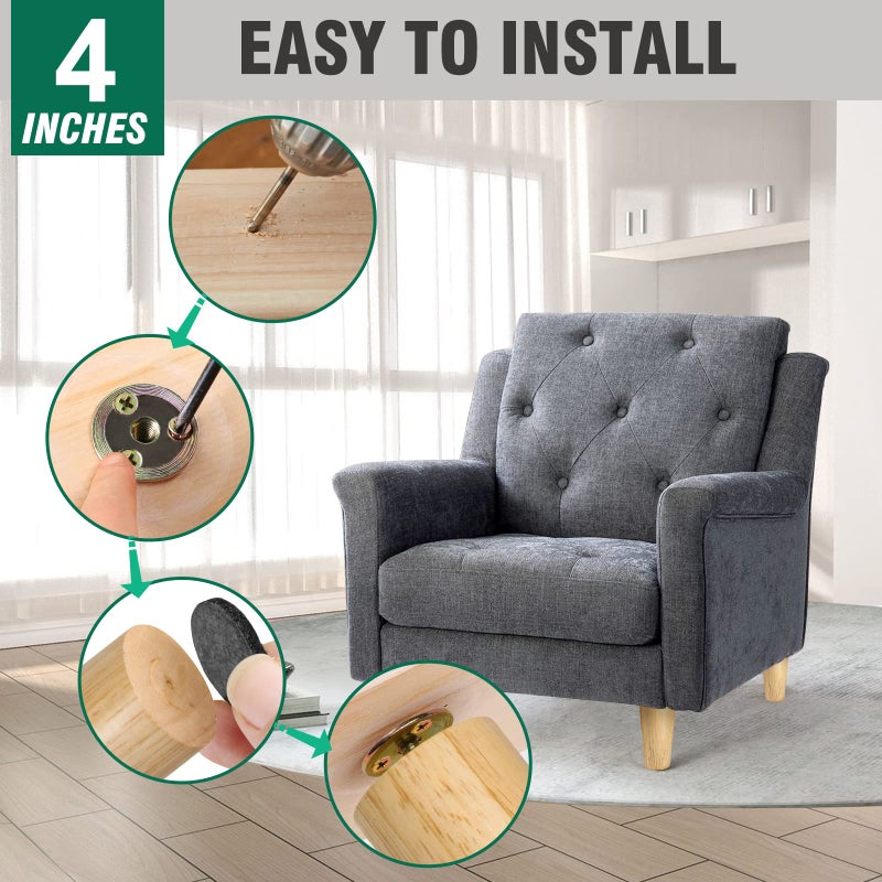 FoDau770 Rubber Wood Furniture Legs 4 Inches, Straight Tapered Wood Legs Mid Century Sofa Legs Set of 4, 5/16"" UNC Furniture Feet Replacement Legs for Cabinet Sofa Couch Dresser Chair Ottoman Table - Image 4